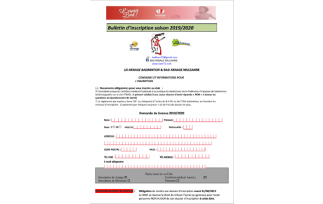 Inscriptions 2019-2020